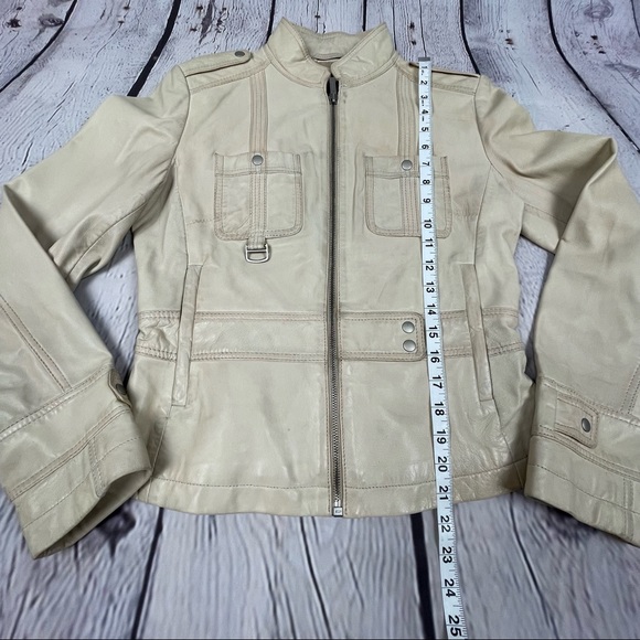 KENNETH COLE REACTION leather beige moto jacket size S - Picture 13 of 14